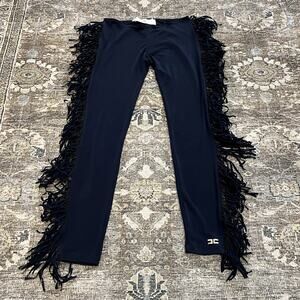 Elisabetta Franchi Jeans Fringe Leggings Navy Blue Womens Size IT 40 US 4/S